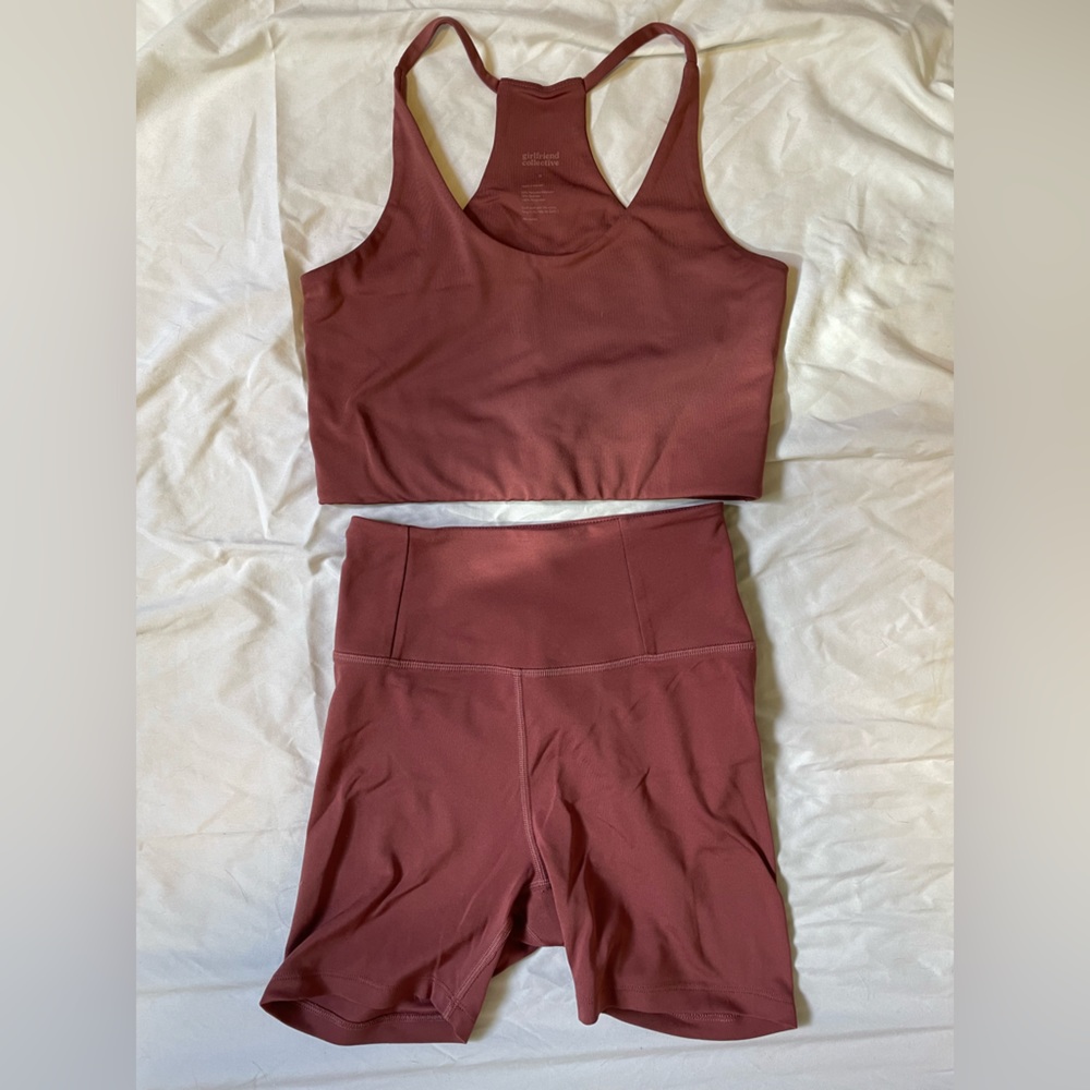 Girlfriend Collective FLOAT High Rise Run Shorts in Fig Pink Size XS